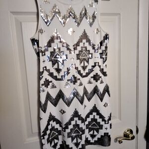 Express Silver and Black Sequin Mini Dress